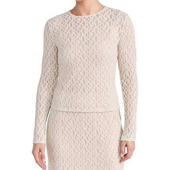 NEW VINCE smocked floral long sleeve blouse in white sand